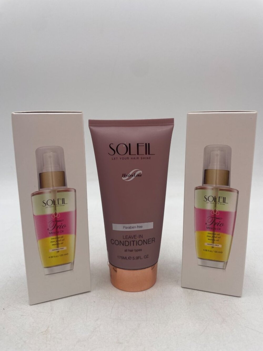 Soleil Trio Miracle Oil & Leave-In Conditioner Set Paraben-Free Coconut Oil For